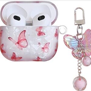 Gen 3 AirPods Case Cover with Pink Butterfly designs and Detachable Charm! New!